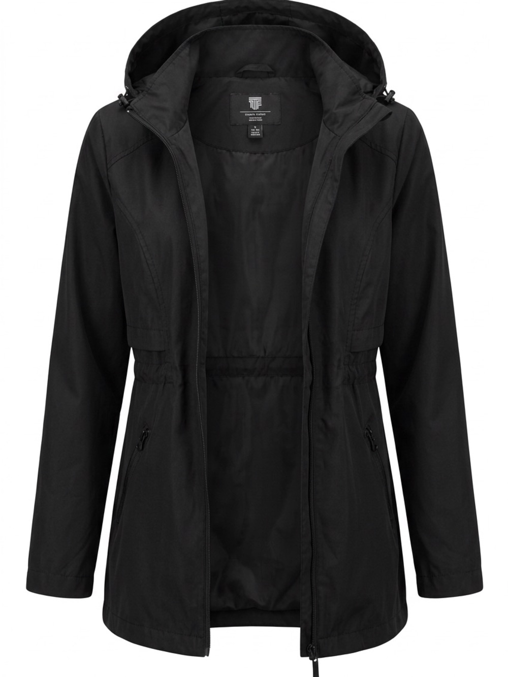 Women's Black Hooded Utility Jacket with Cinch Waist